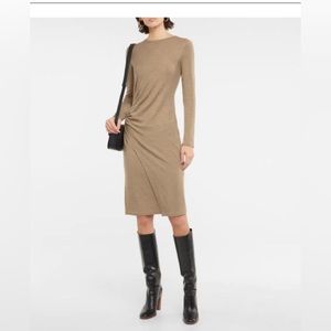 Vince wool side ruched midi dress beige size medium